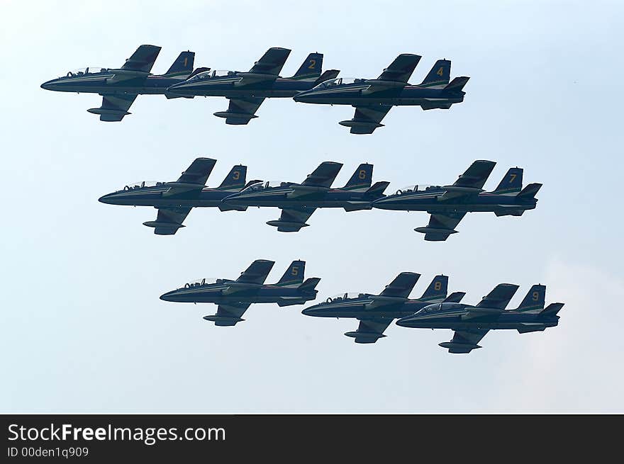 Group of jet planes performing on airsh