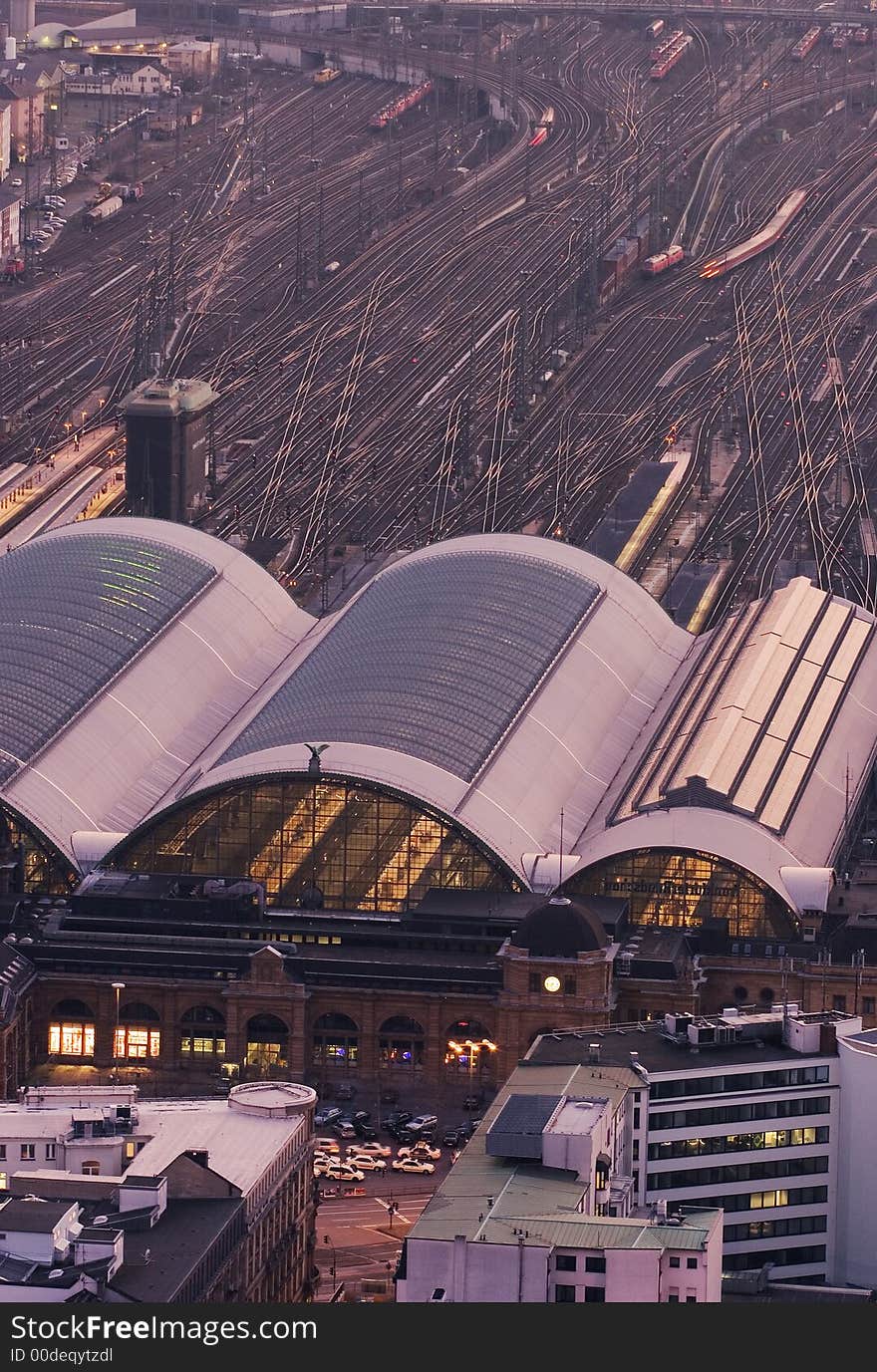 Rail yards and central Station in Frankfurt. Rail yards and central Station in Frankfurt