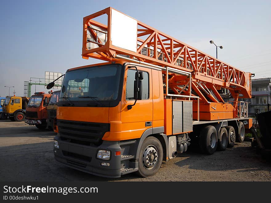 Truck with elevator used at construction site