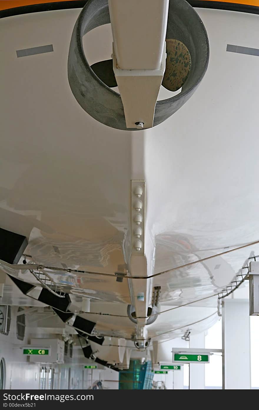 The underside and propellers of some lifeboats. The underside and propellers of some lifeboats