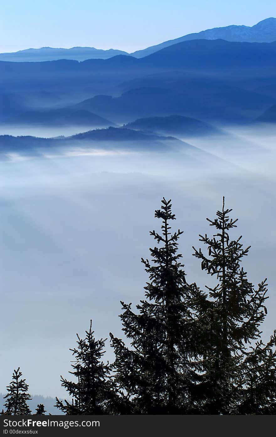 Foggy view from mountains