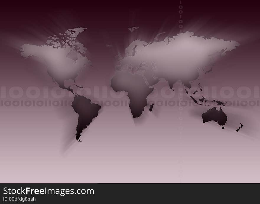 Map of the world in front of gradient background. Map of the world in front of gradient background.