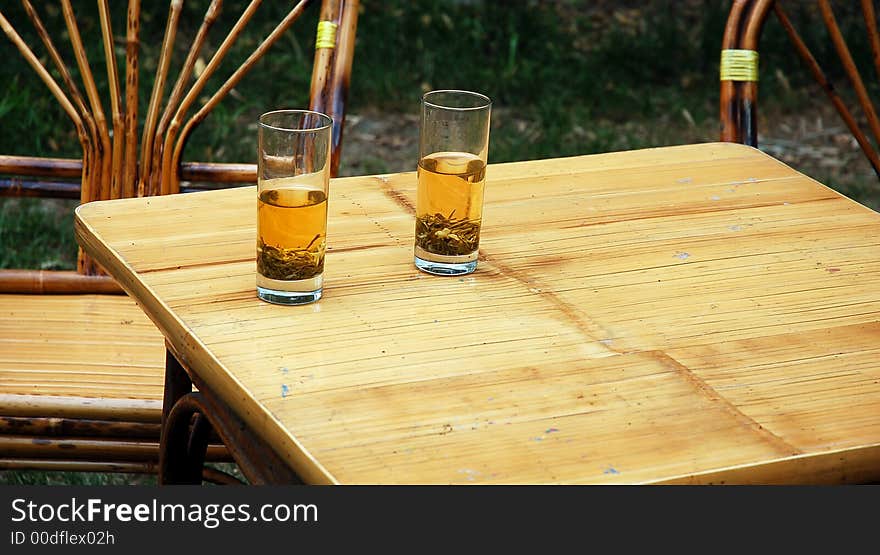 Chairs and tables in a tea place outdoor in China. Chairs and tables in a tea place outdoor in China