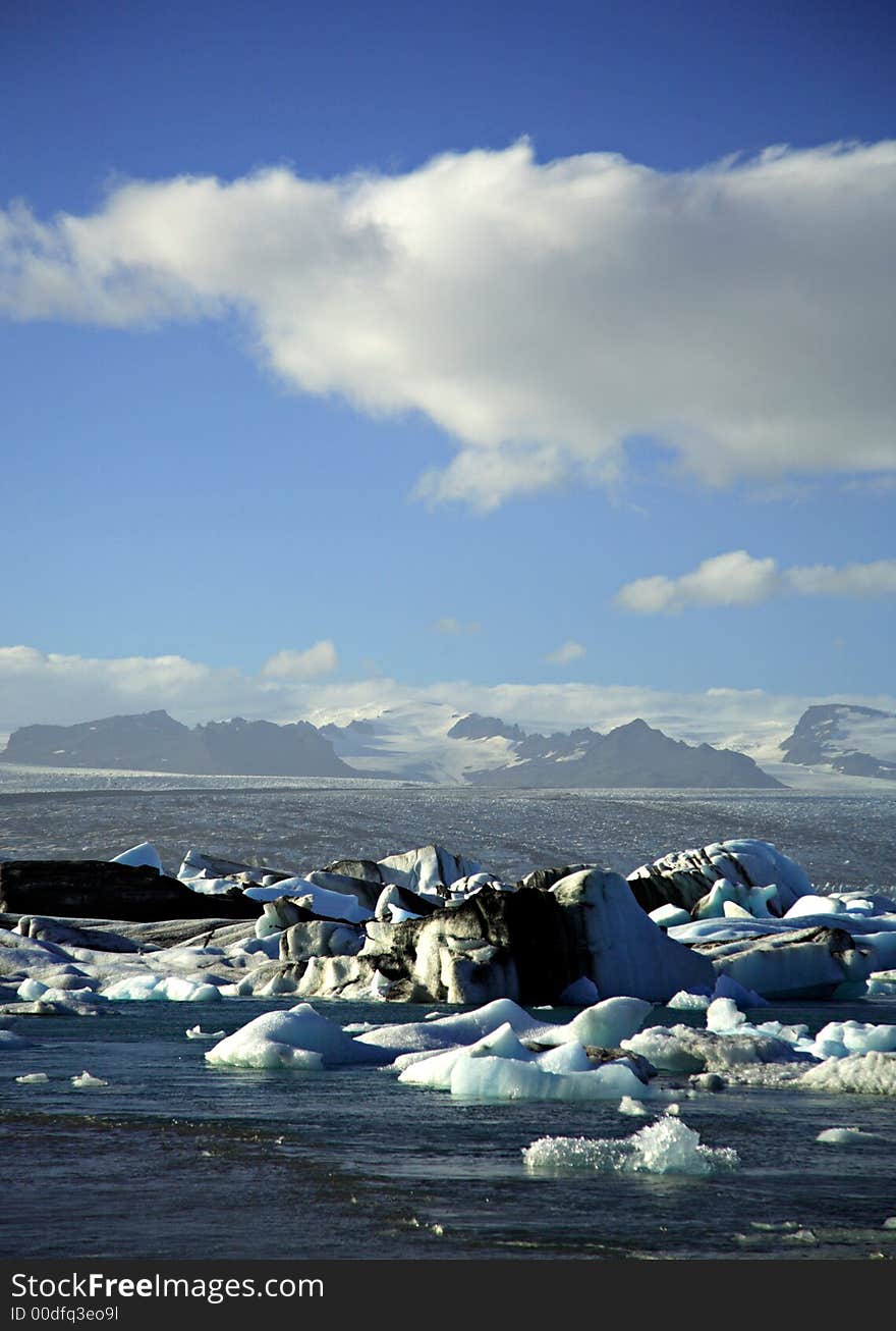 Icebergs with the glacier in the distance