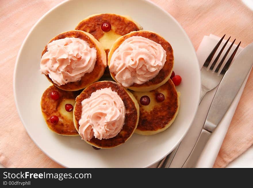 Pancakes made of cottage cheese. Pancakes made of cottage cheese.