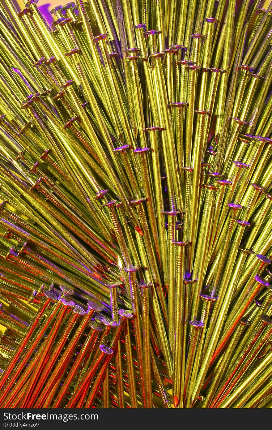 Arrangement of polished nails,with light from three directions,each with an different color-filter. Arrangement of polished nails,with light from three directions,each with an different color-filter