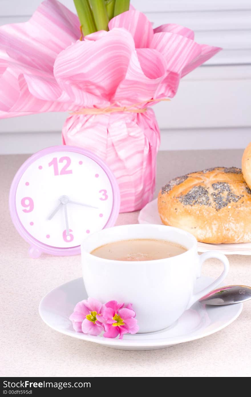 A breakfast with coffee in nice lighting. A breakfast with coffee in nice lighting.