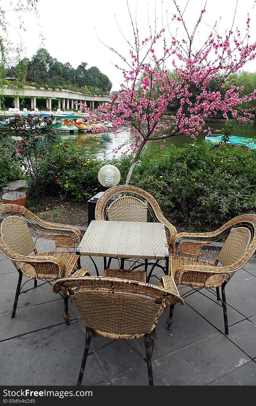 Chairs and tables in a garden in China. Chairs and tables in a garden in China