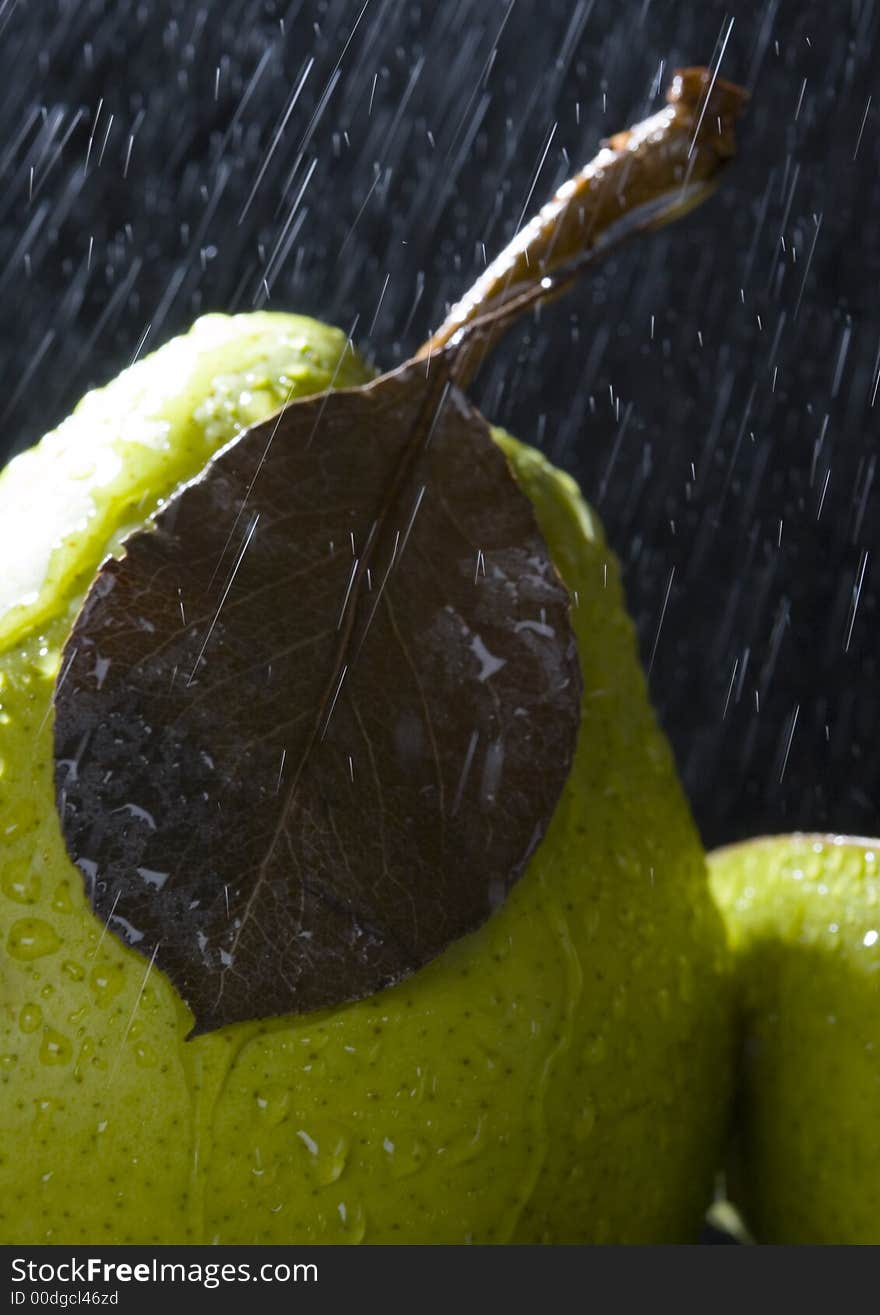 Pear is a fruit that has a yellow or green skin and is white inside. Pears are thinner at the top (i.e. where they join onto the tree) than at the bottom.