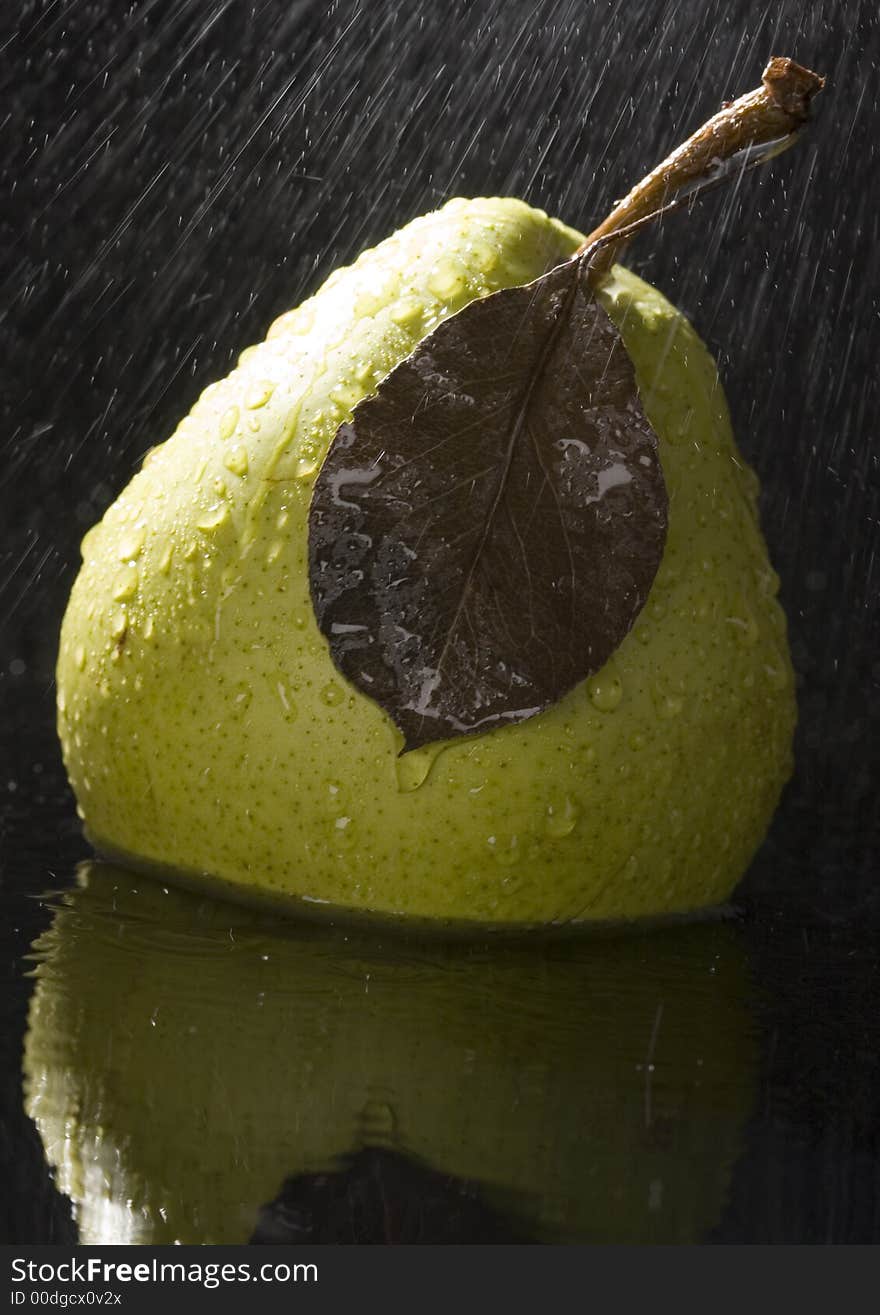 Pear in rain