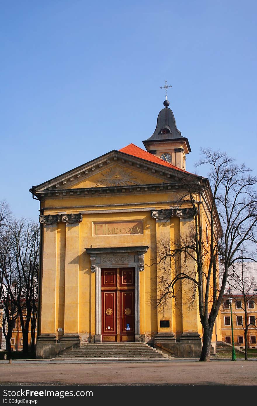 Yellow Empire church standing in Czech republic