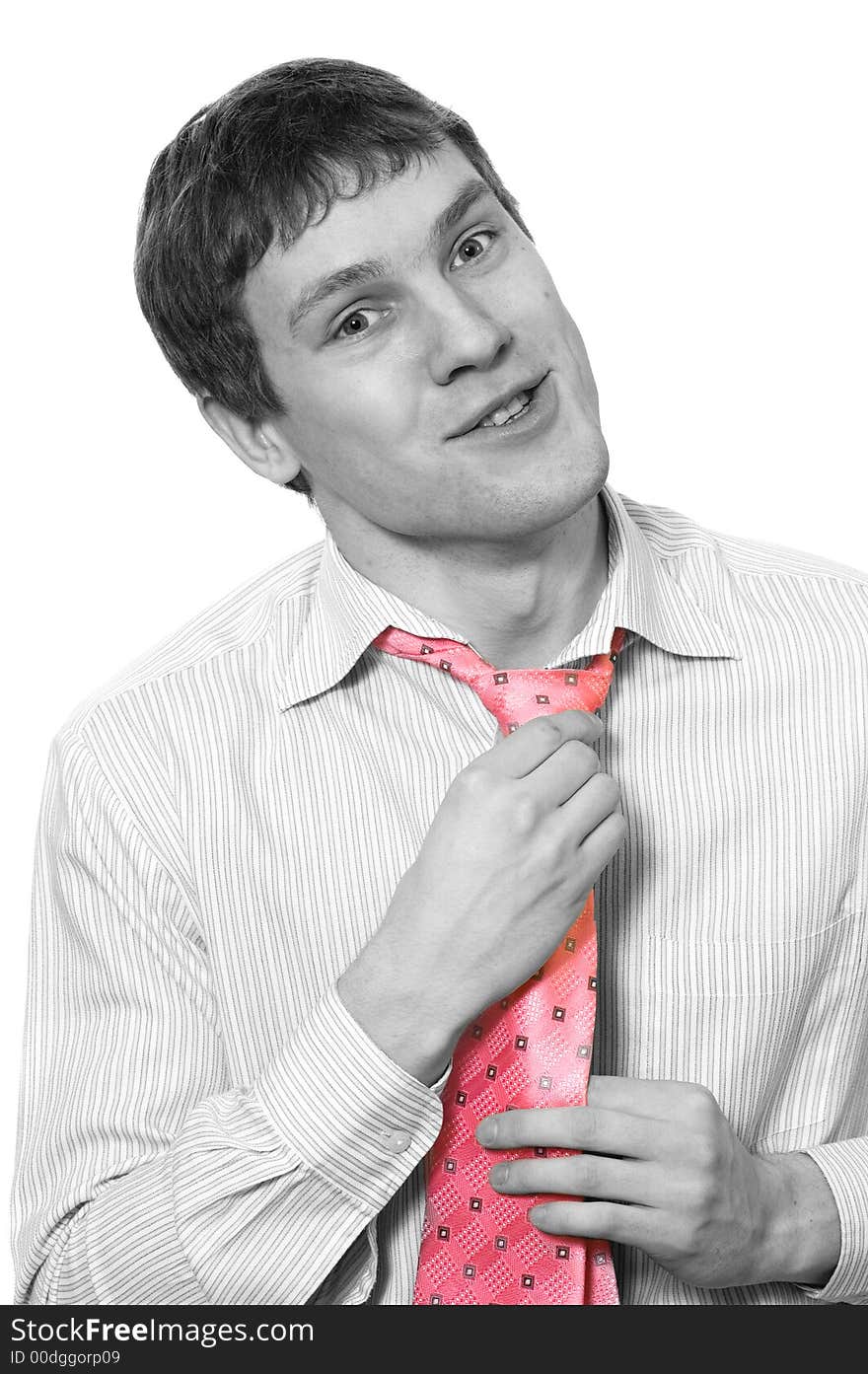 Monochrome Picture Of A Young Business Man With A Rose Tie