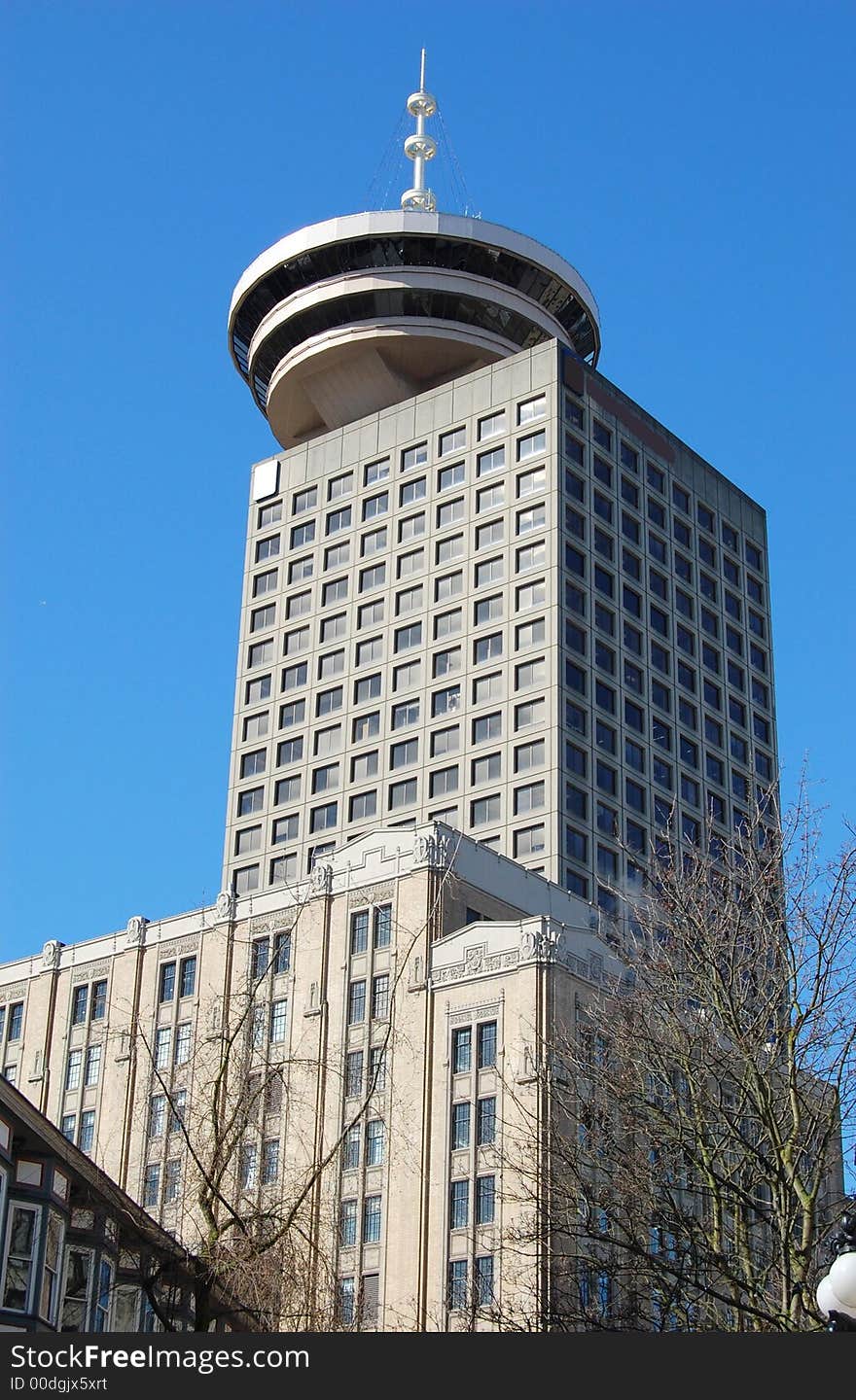 A skyscraper in a city in the pacific northwest