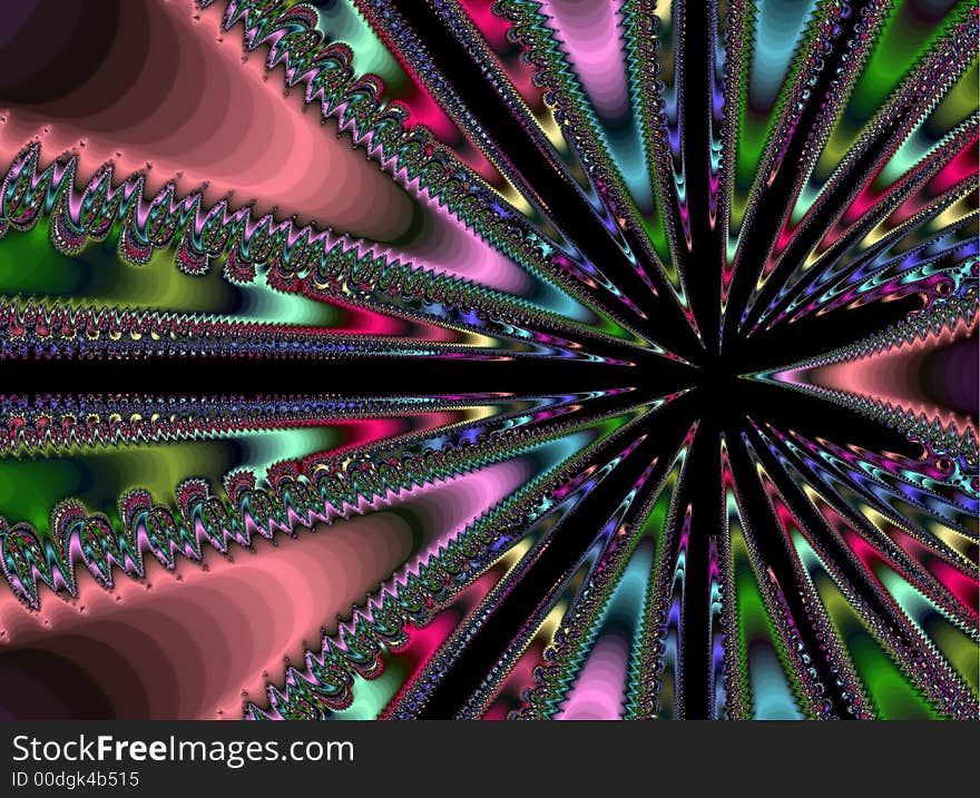 A geometric multicolored fractal offset from center. A geometric multicolored fractal offset from center