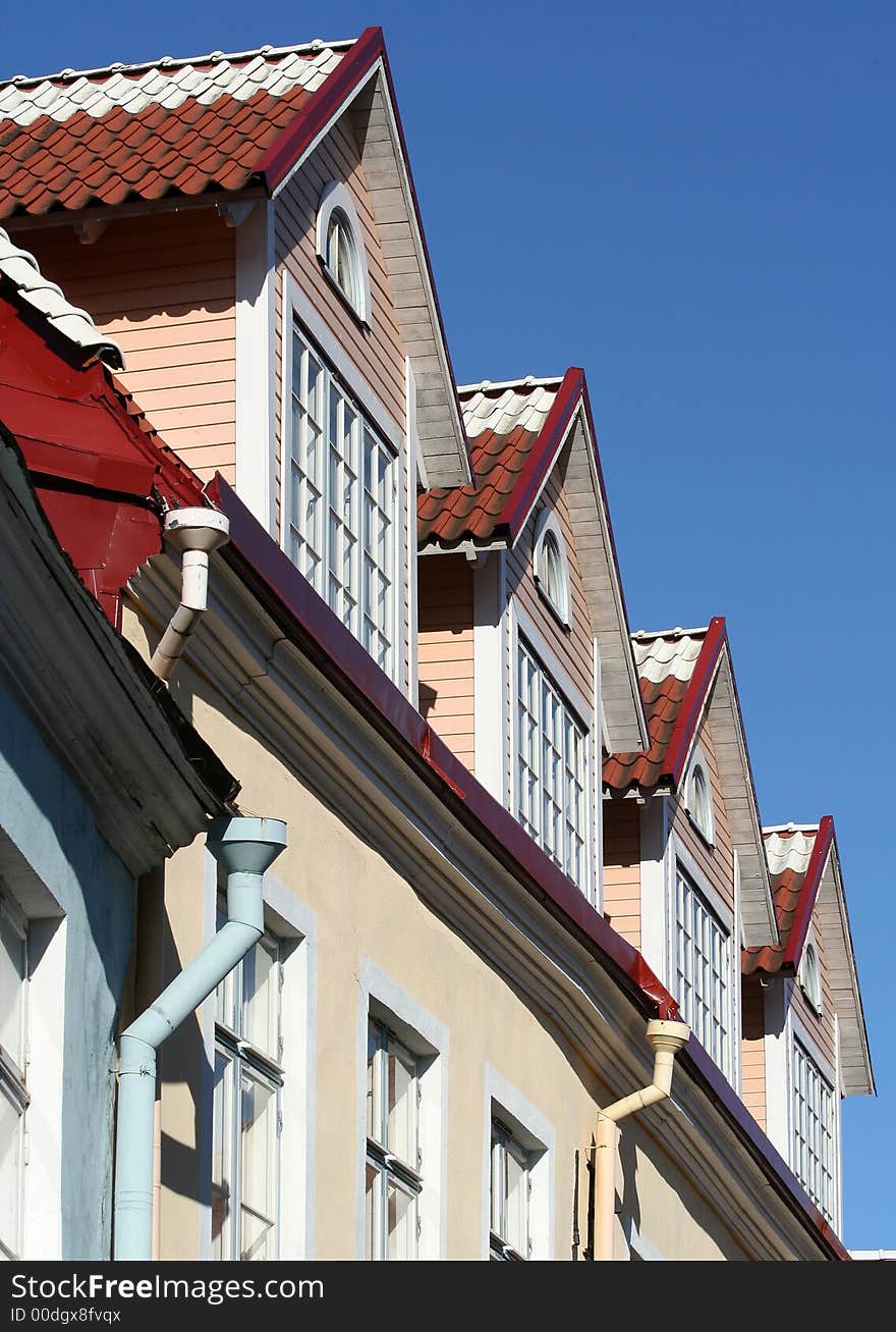 Old beautifully restored roof windows in Old Tallinn, Estonia