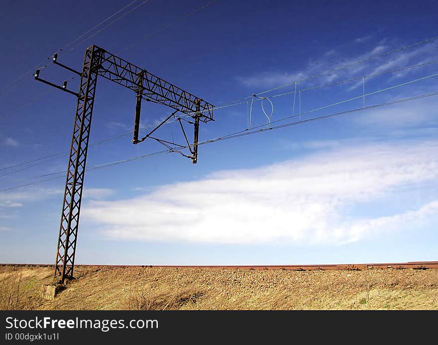 Railway pillar on blue sky background