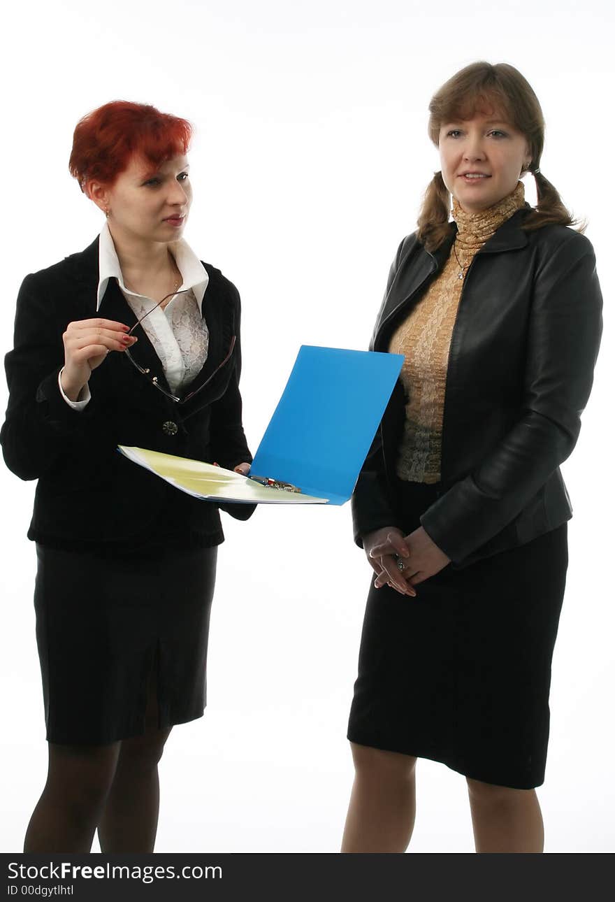 Two businesswomen communicate with each other