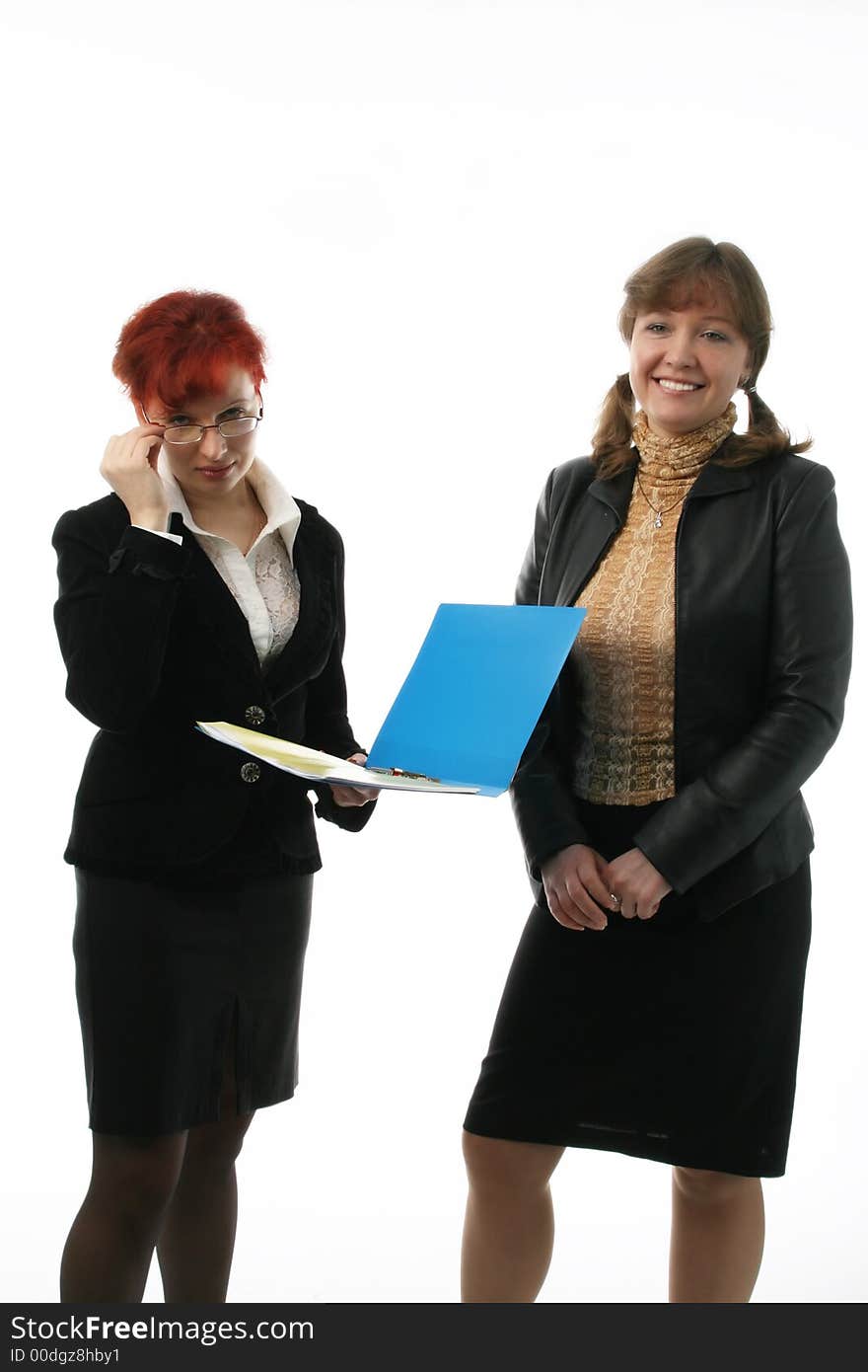 Two businesswomen communicate with each other