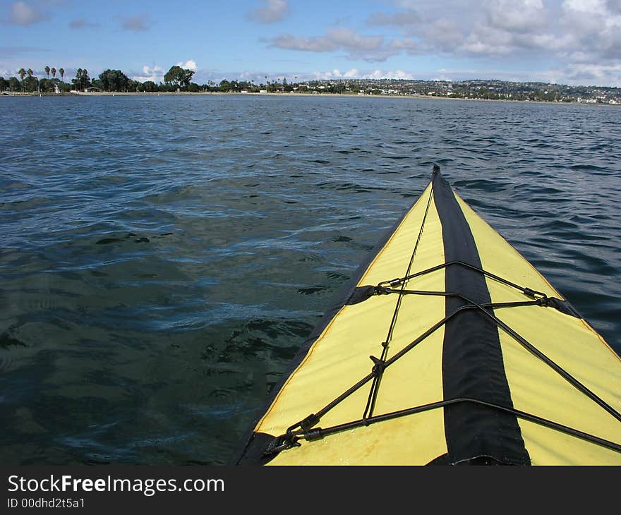 Folding sea kayak on mission bay, san diego, california. Folding sea kayak on mission bay, san diego, california