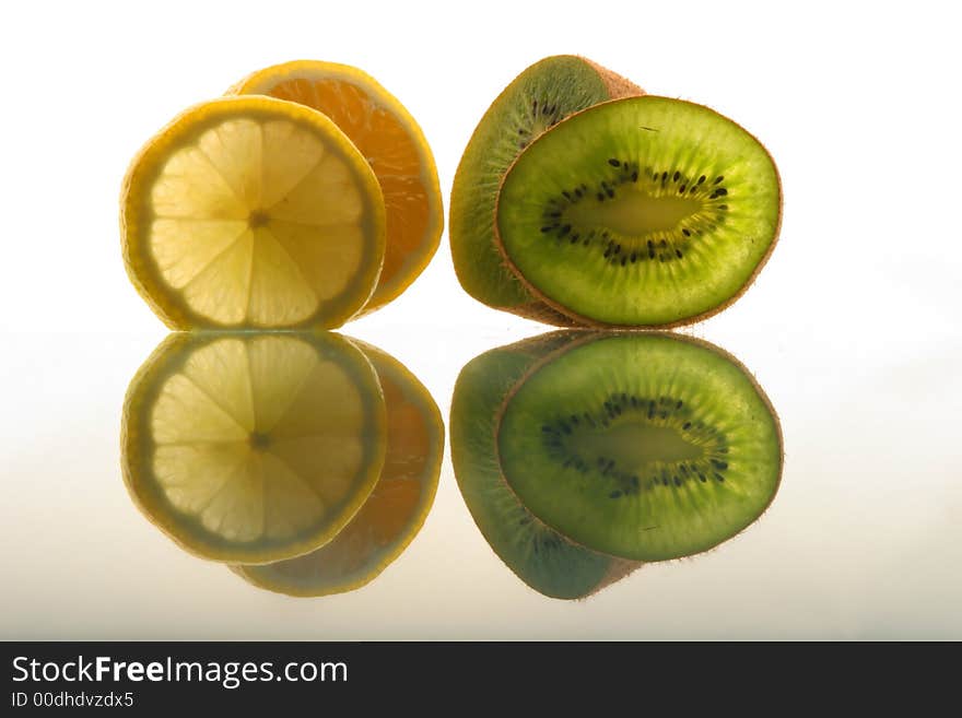 Slices of fresh fruit kiwi and lemon