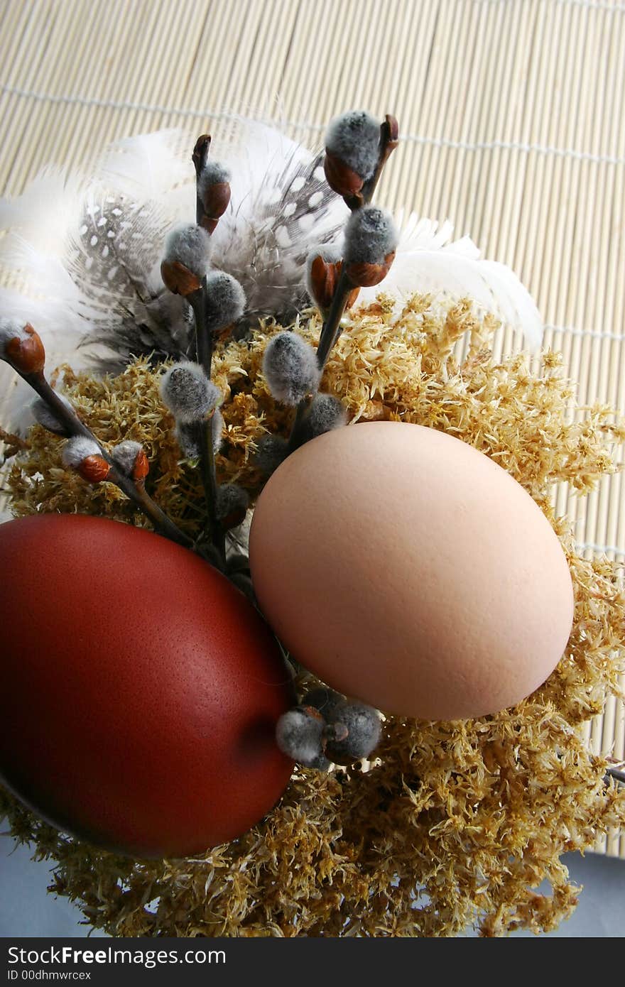 Still life. Decorated traditional easter eggs.