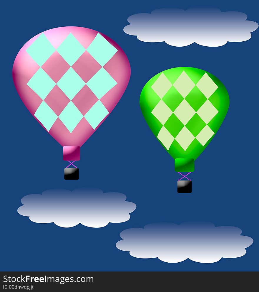 Colorful hot air balloons in blue sky  illustration