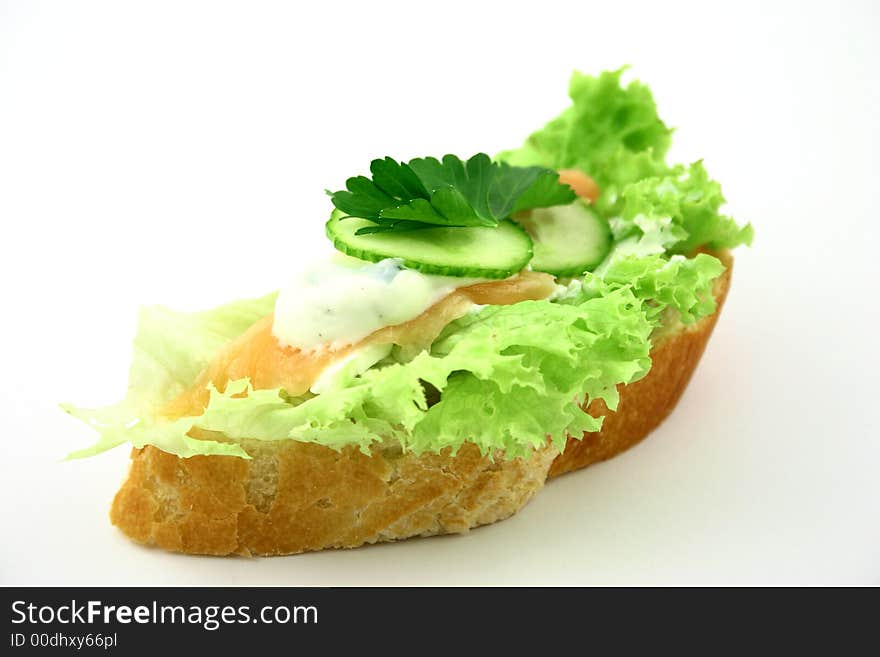 Small fresh salmon's sandwich ready to eat. Small fresh salmon's sandwich ready to eat