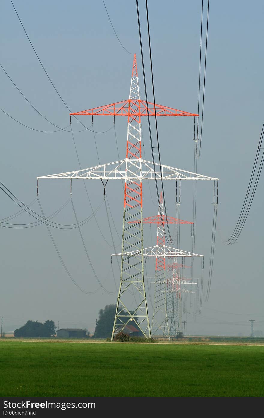 White and red electric pylons