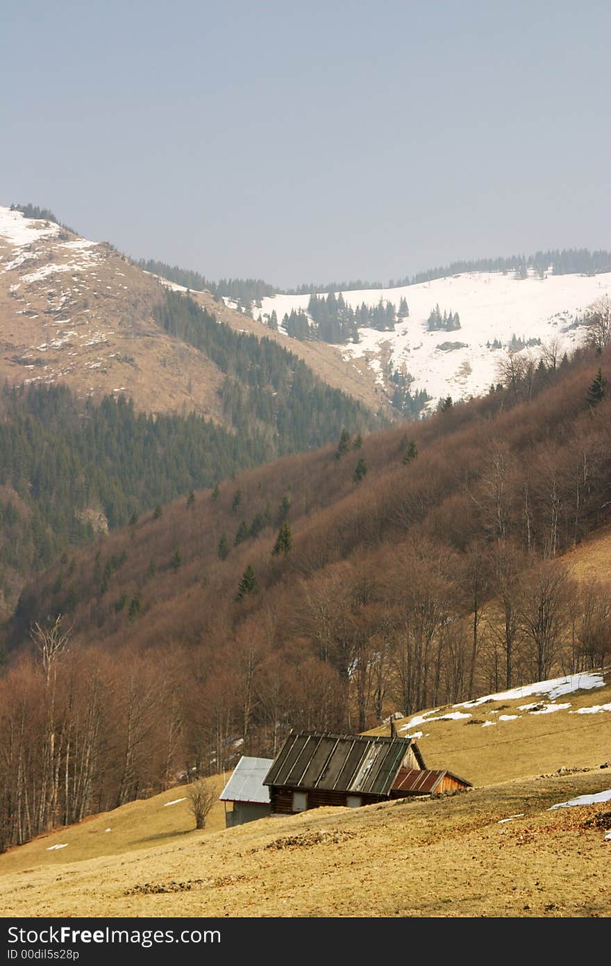 Isolated houses on mountain landscape