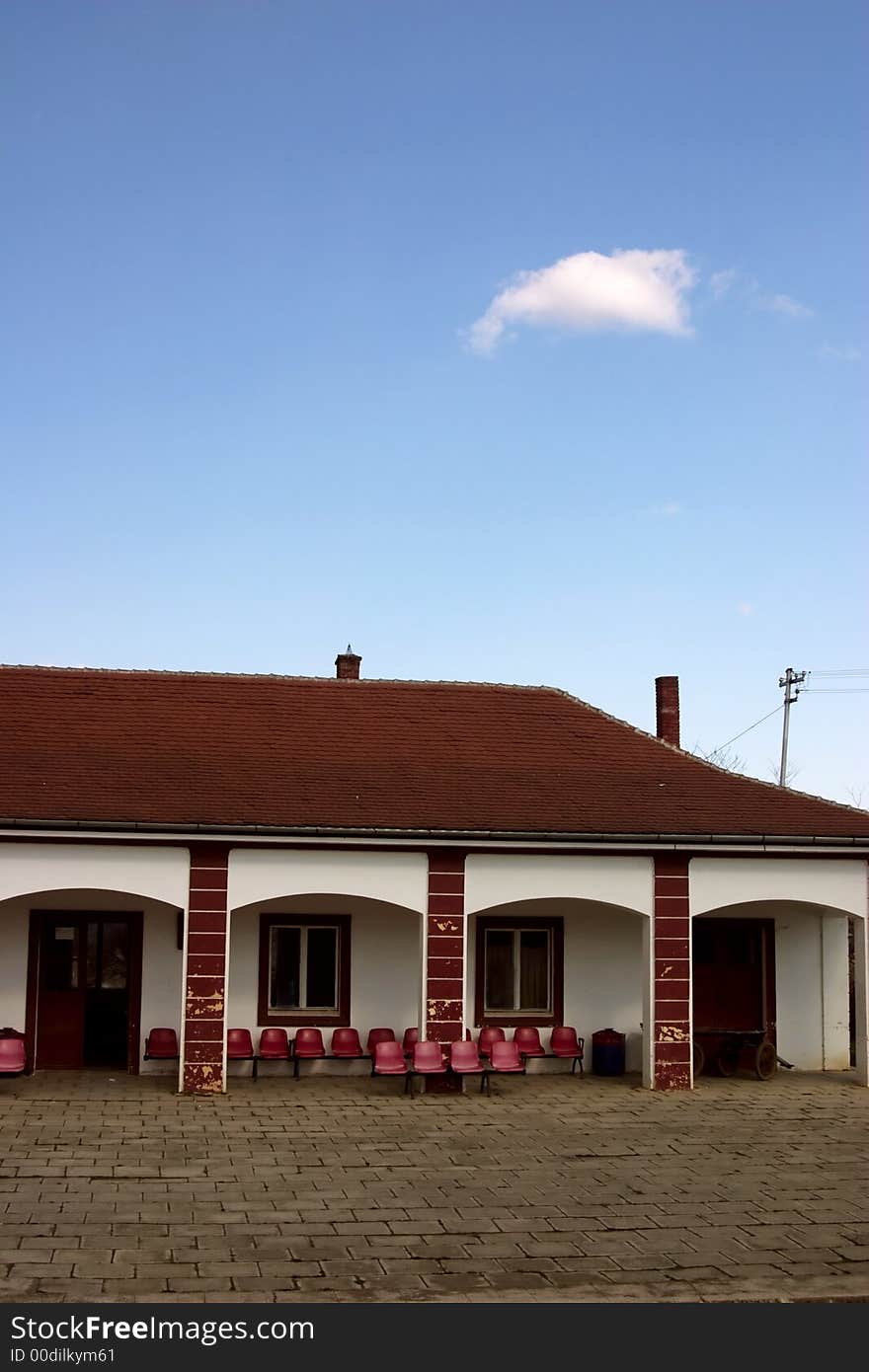 Old railway station building with red roof. Old railway station building with red roof