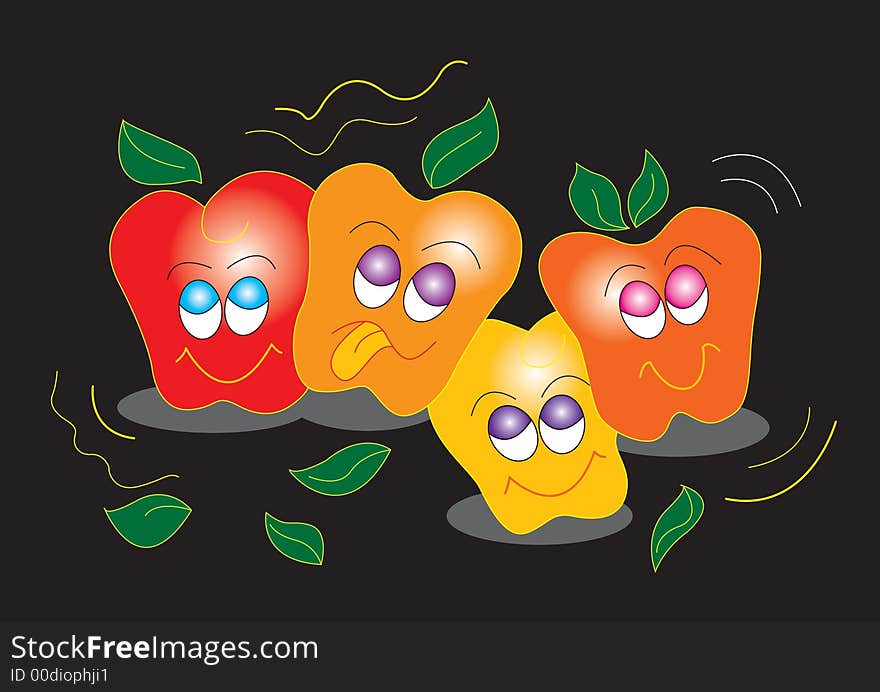 Illustration of happy apples with smiling faces