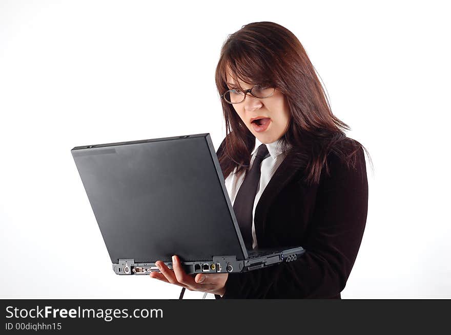 Business woman holding laptop