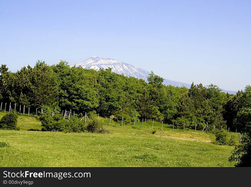 The Etna landscape, is a suggestive landscape with Etna volcano in background