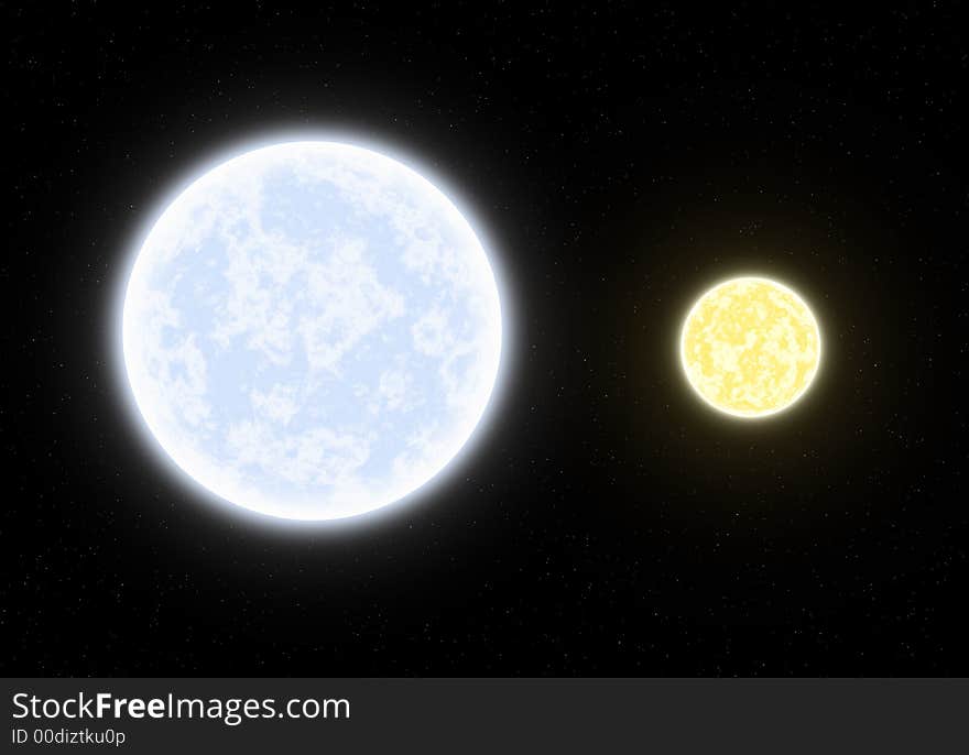 This hires illustration is a theoric reconstruction of a Binary System between giant blue star and yellow star.