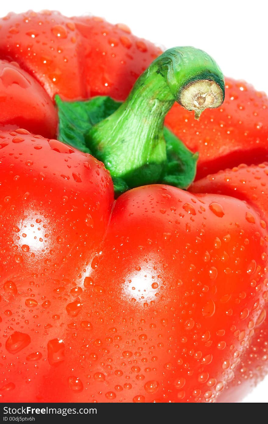 Fresh red sweet pepper with water drops.