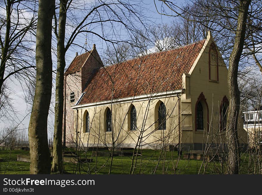 Old medieval dutch reformed church in rural countryside. Old medieval dutch reformed church in rural countryside