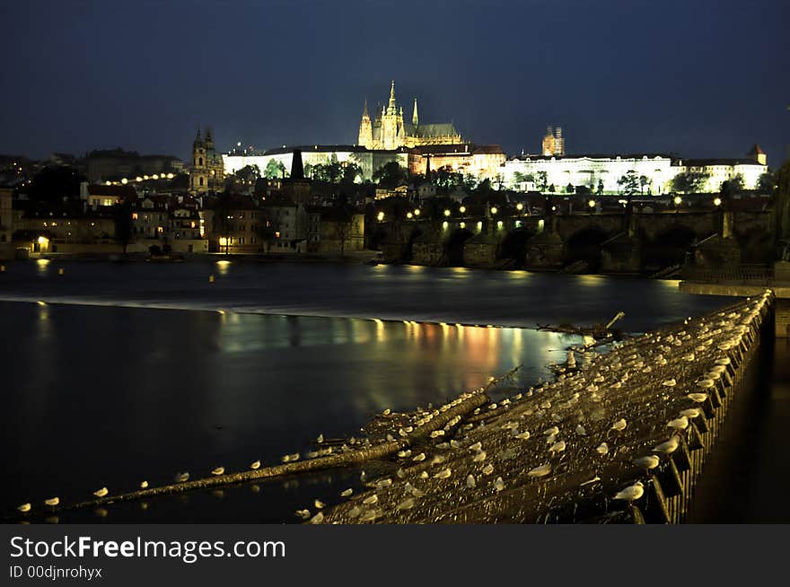 Prague castle night Charles bridge