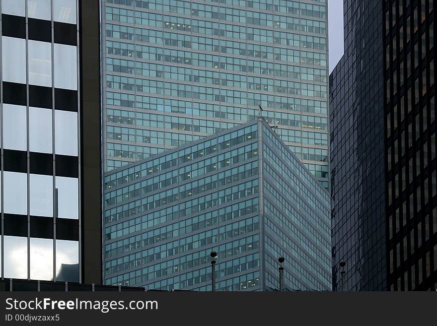 Texture of different windows at a corner full of skyscrapers in the city of New York, North America, United States