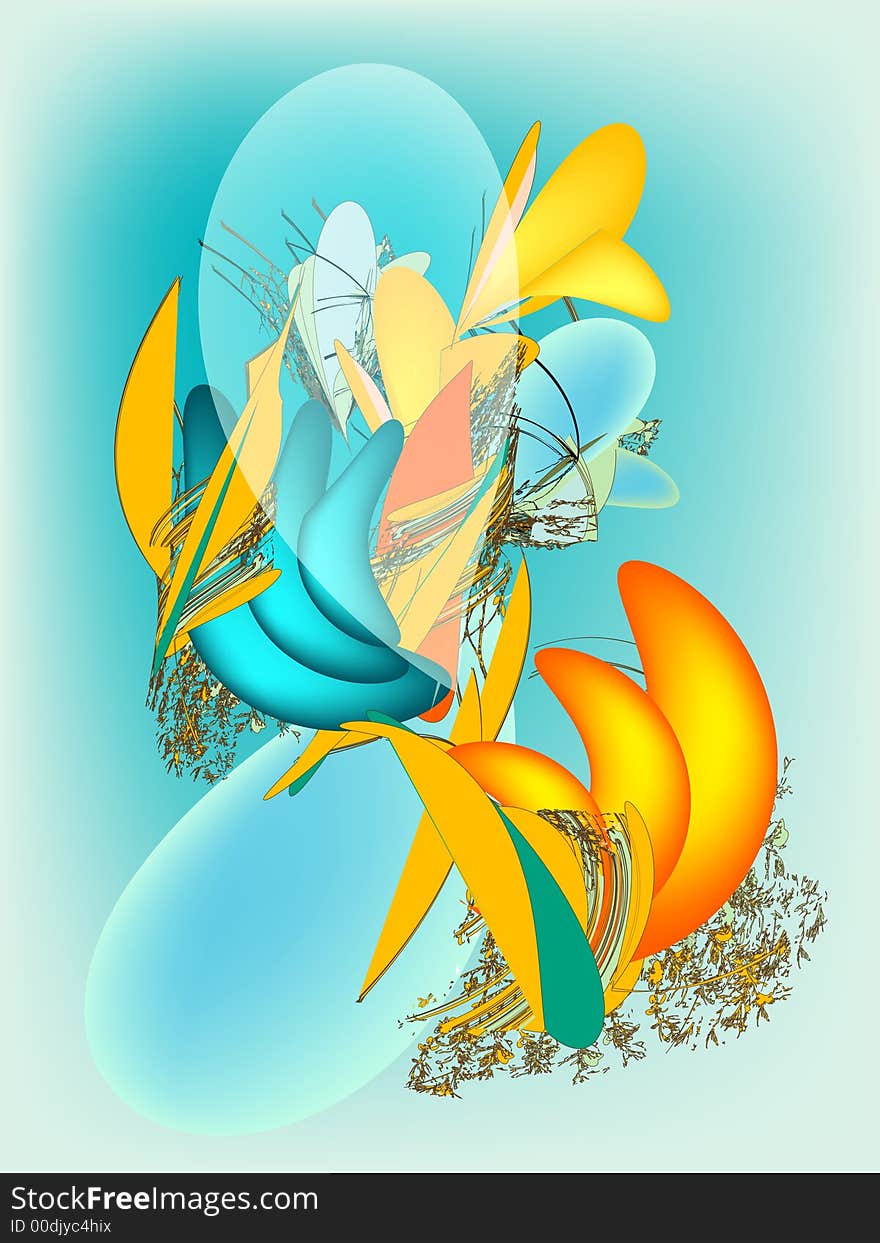 Abstract yellow flower, background, blue