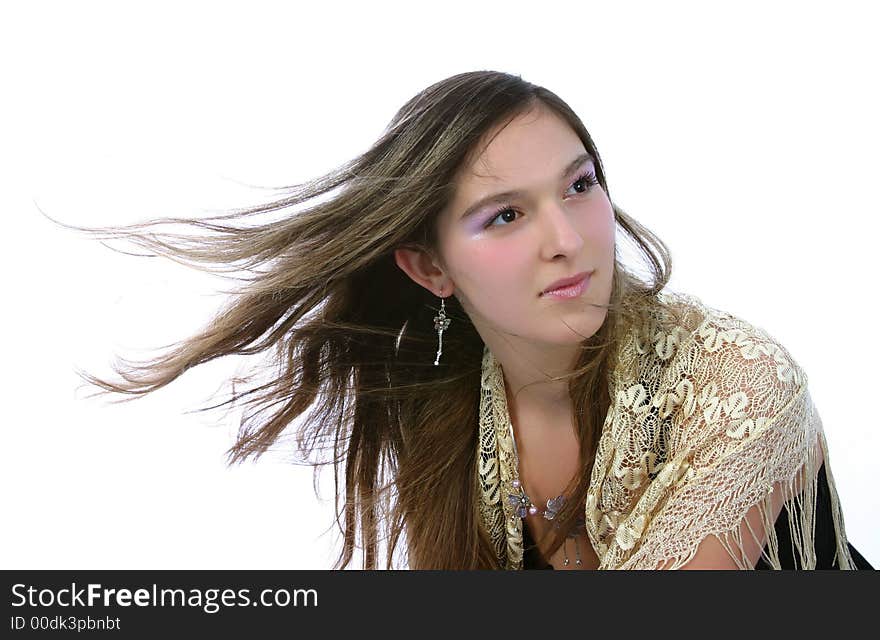 Brunette on wind