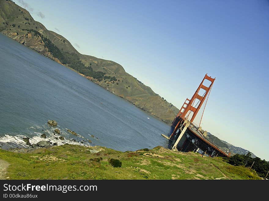 The San Francisco Golden Gate Bridge twisted. The San Francisco Golden Gate Bridge twisted