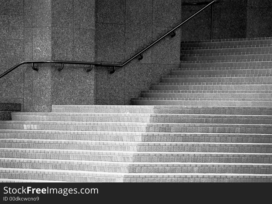 Horizontal black and white image of stone stairways. Horizontal black and white image of stone stairways