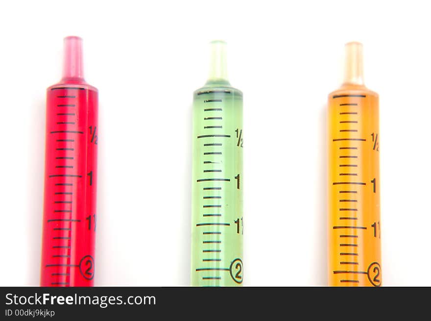 3 Syringe filled with different color solution. 3 Syringe filled with different color solution