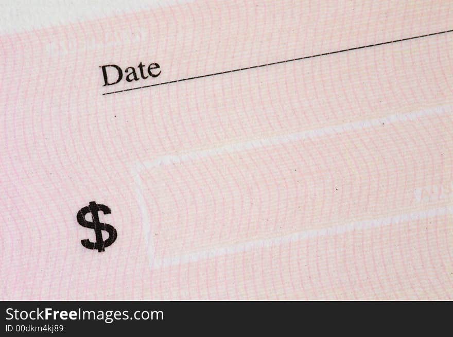 Empty cheque. Closeup.