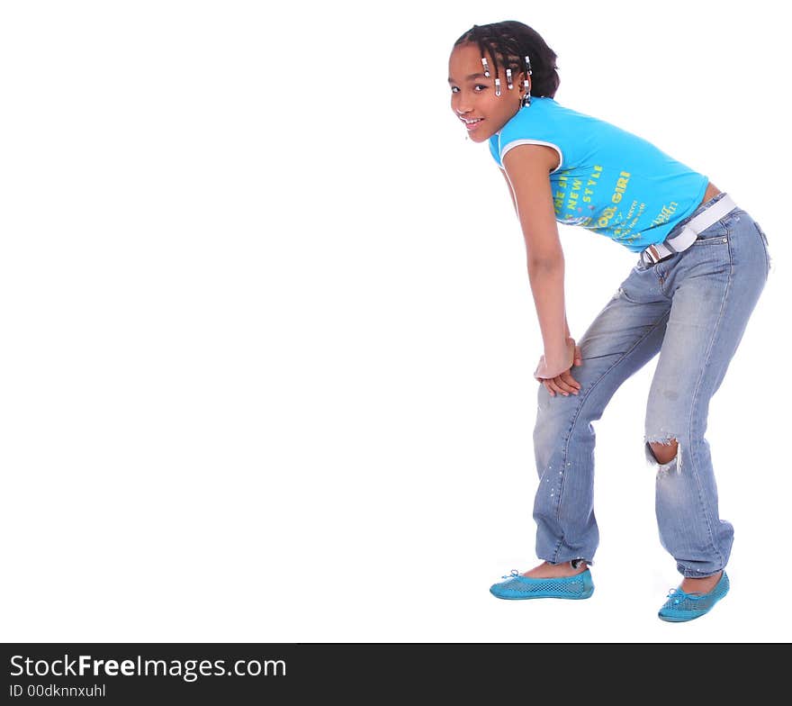 Isolated african american girl with laid back pose. Isolated african american girl with laid back pose