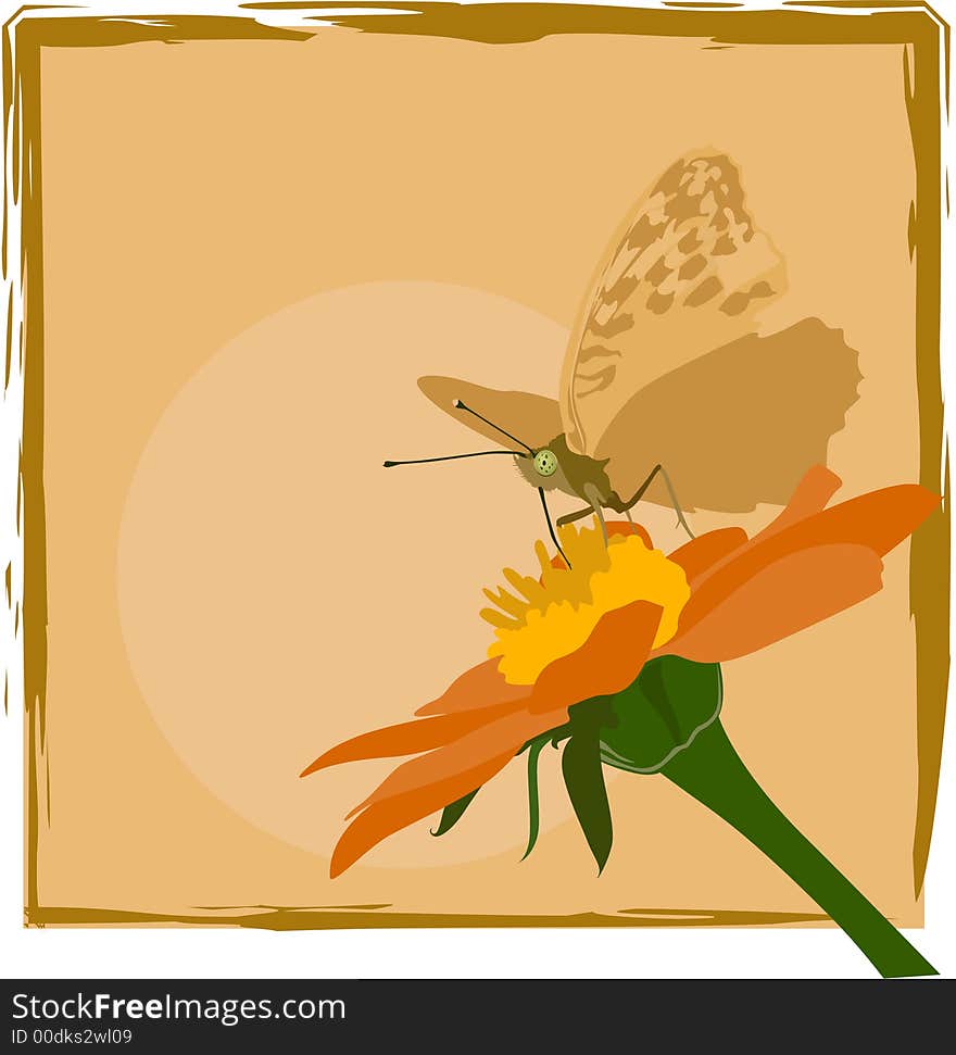 Vector illustration with butterfly&flower