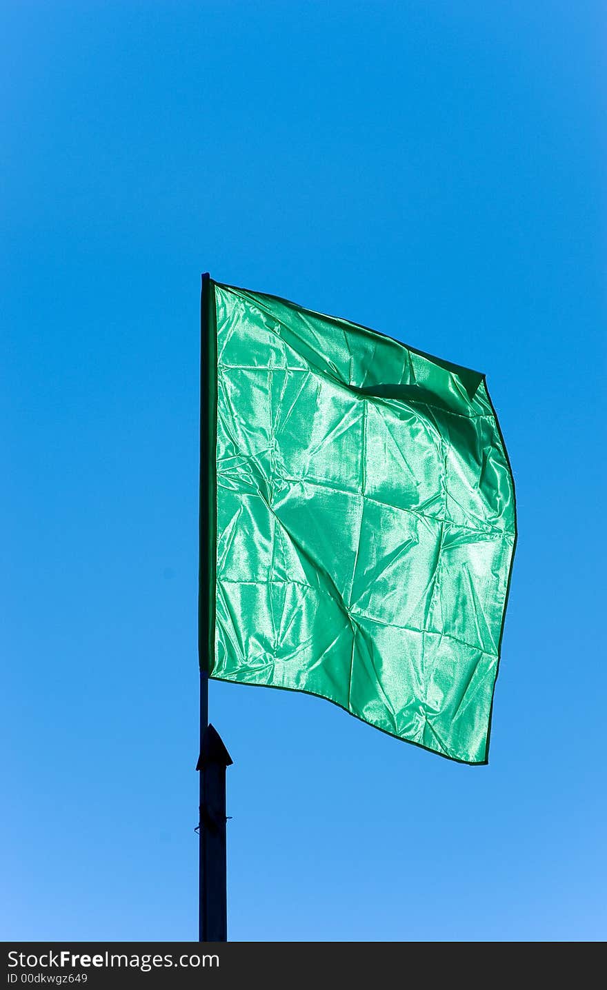 Green flag waving sky background