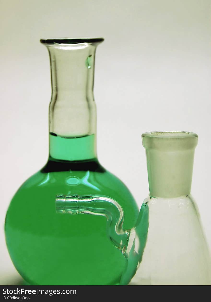 Chemical glass. Two flasks, conic and spheric