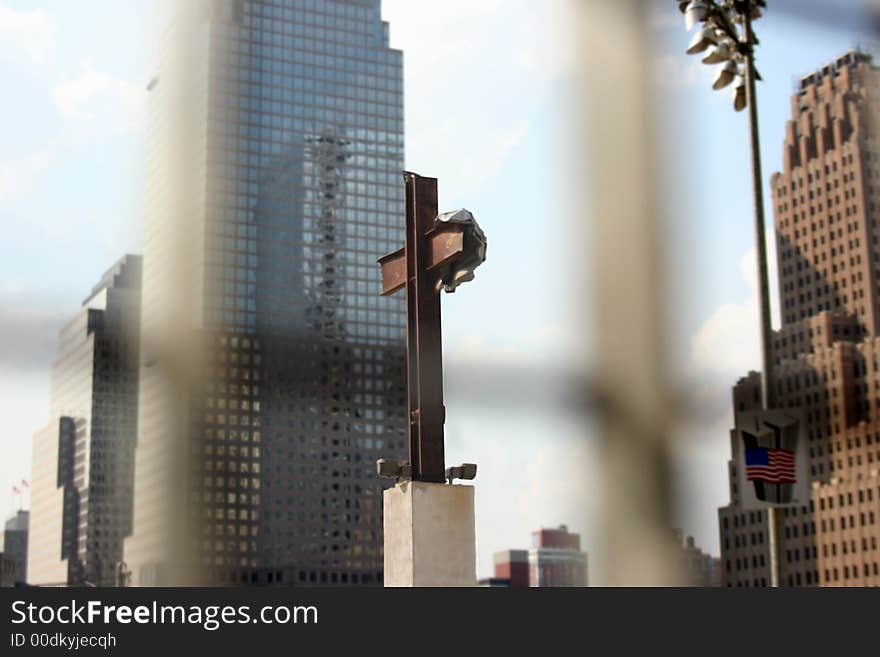 Cross at ground zero after terrorist attack in new york city