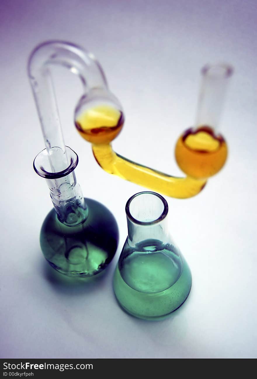 Chemical glass. various flasks with coloured liquid. Chemical glass. various flasks with coloured liquid